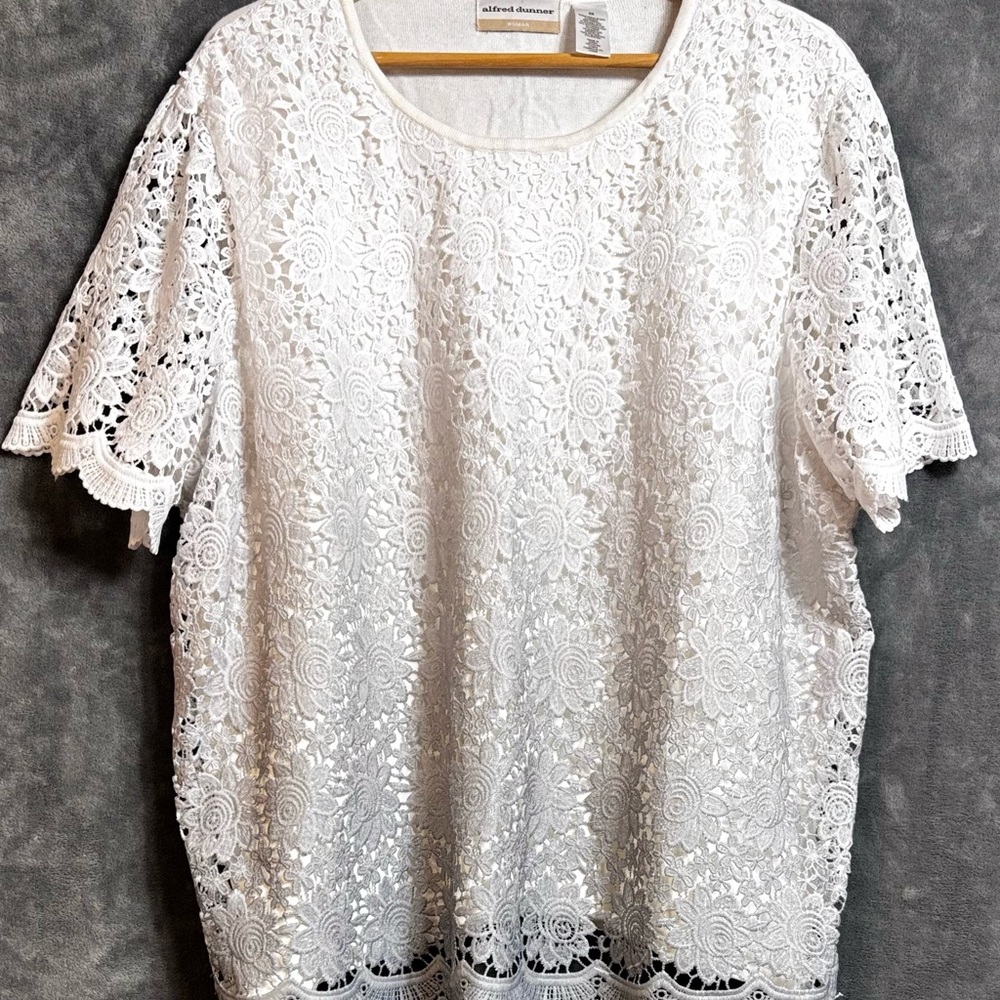 Alfred Dunner White Lace Blouse